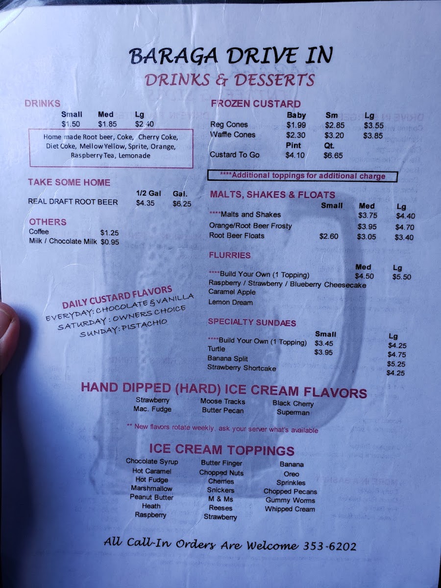 Menu Baraga Drive-In-7